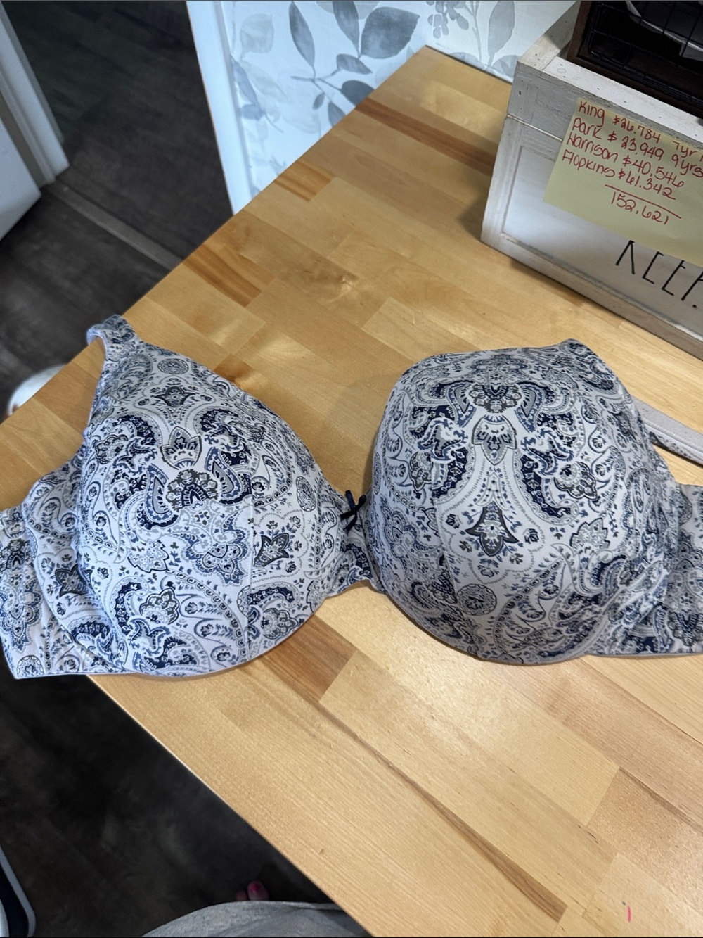 Cacique Paisley Underwire Bra - White & Navy